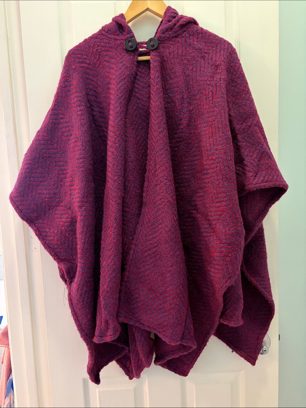 Hooded Draped Poncho Sweater — Deep Plum